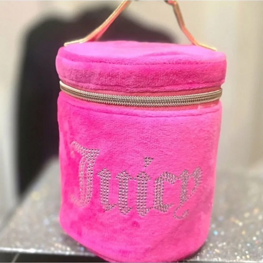 Juicy Couture‎ Rhinestone Logo Velour Cylinder Cosmetic Bag